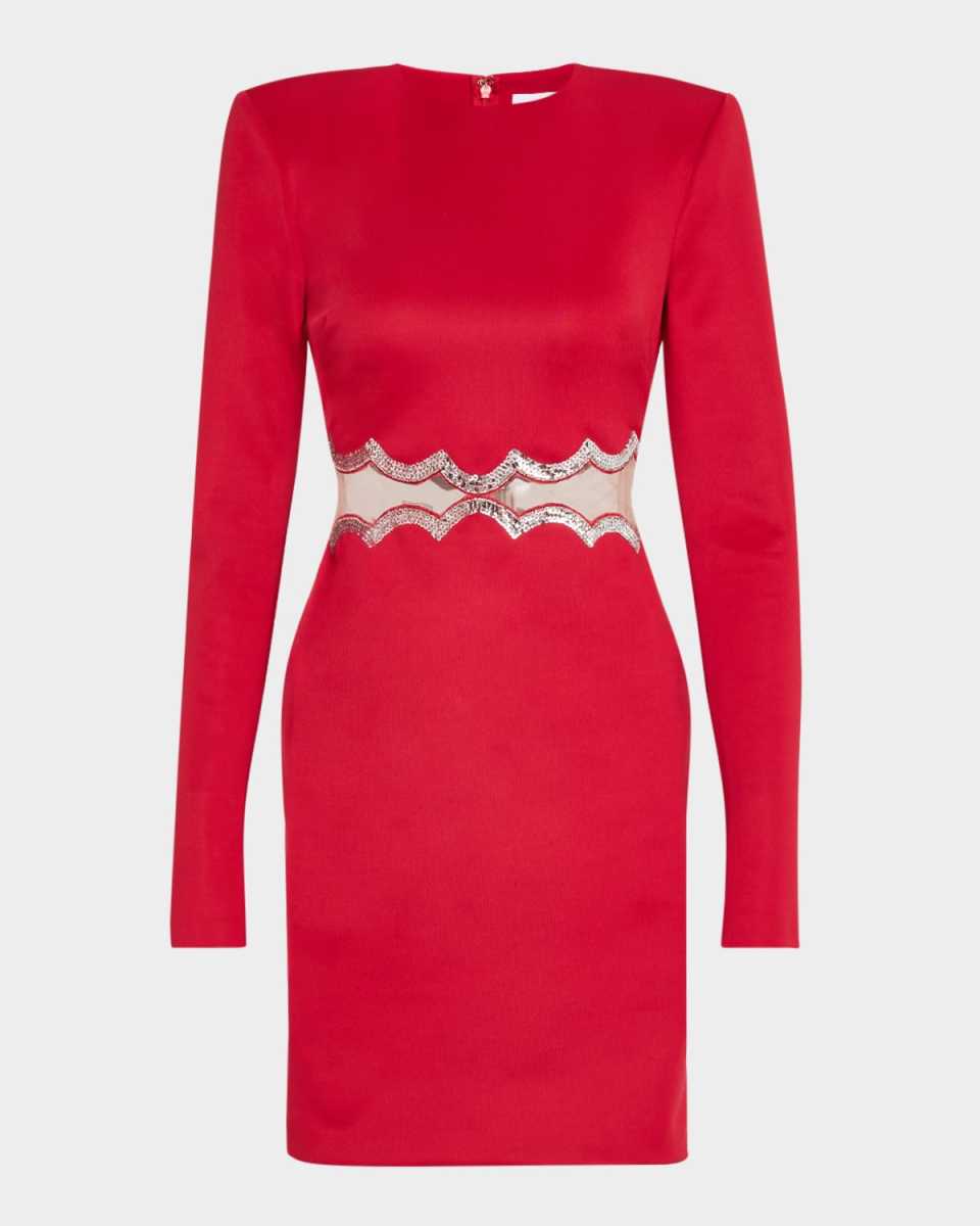 Sequin-Trim Illusion Cutout Mini Dress